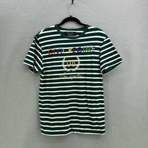 Civil Regime Los Angeles Womens Green White Embroidered Striped T-Shirt Medium